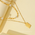 Pingente de colar simples de dupla camada de aço inoxidável Cadeia de clavículas de pérolas acessórios de moda de luxo personalizados